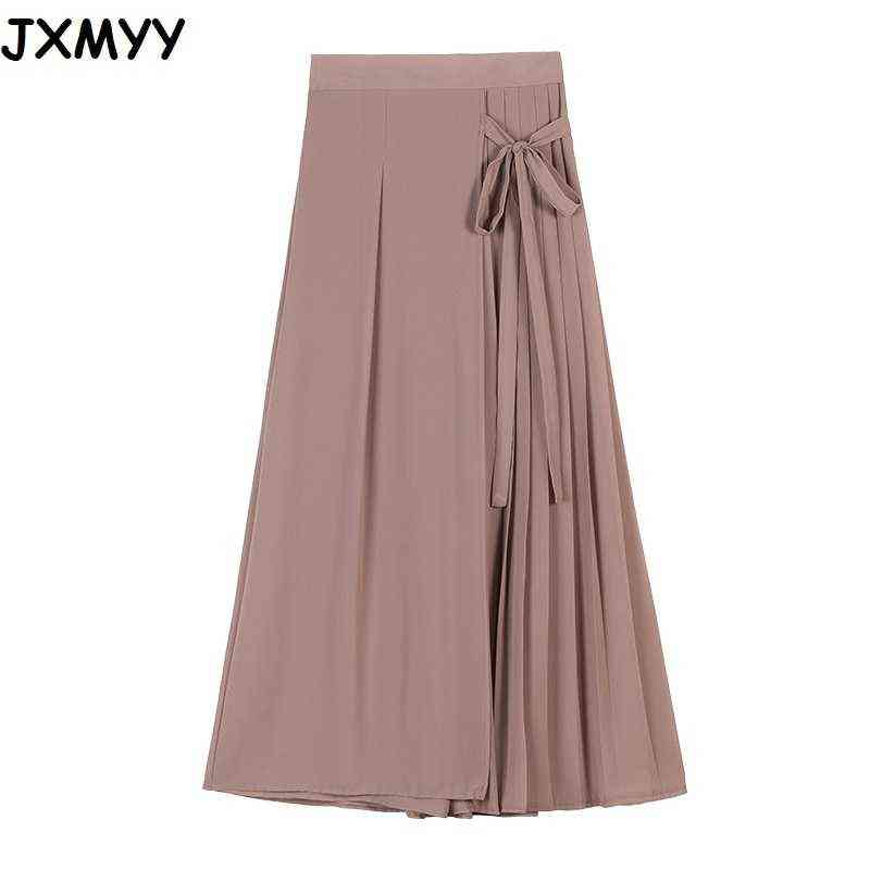 Spring And Summer Style Korean Pleated Chiffon Trousers Large Size Elastic Waist Casual Pants Hakama Woman 211115