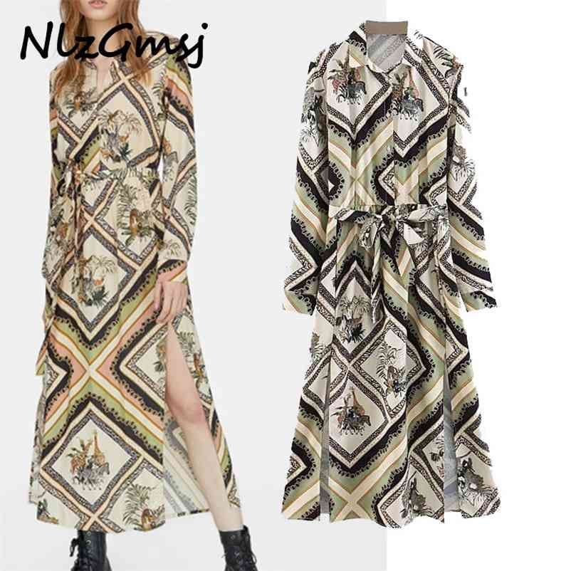 Dres Spring Fashion Turn-down Collar High Waist Knee-length Long Sleeve Printing Loose 210628, As picture
Dres Spring Fashion Turn-down Collar High Waist Knee-length Long Sleeve Printing Loose 210628, As picture
