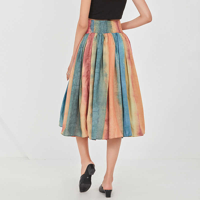 Elegant Striped Colorful Skirt for Women Spring High Waist Ruched Casual Skirts Female Fashion Sweet Fresh Clothing 210525