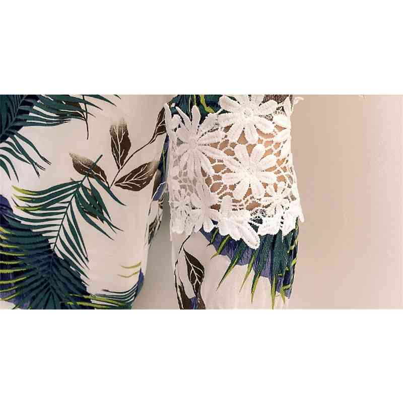 Spring Summer Holiday Fashion Women Blouses Shirts Plus Size Lace Hollow Soft Seaside Long Sleeve Female Blusas 0434 40 210506