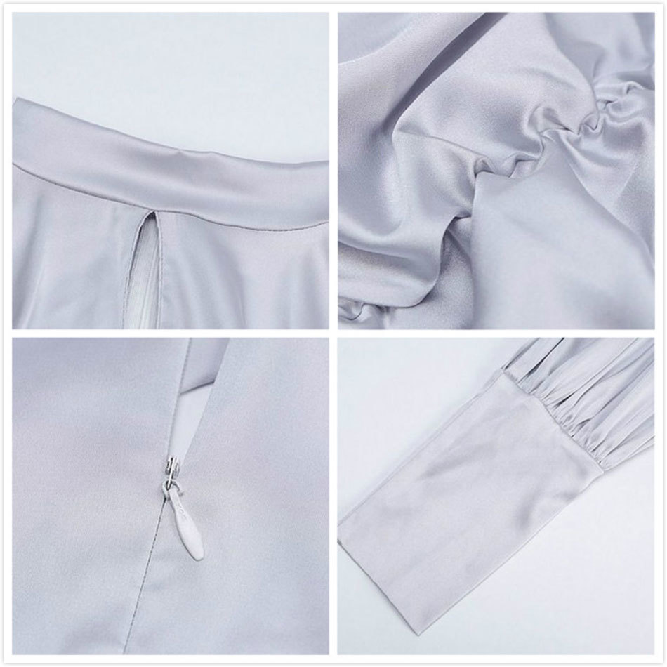 Free Sexy Satin Bodycon Mini Dress Women Stand Collar Lantern Sleeve Hollow Draped Club Party Vestidos 210524