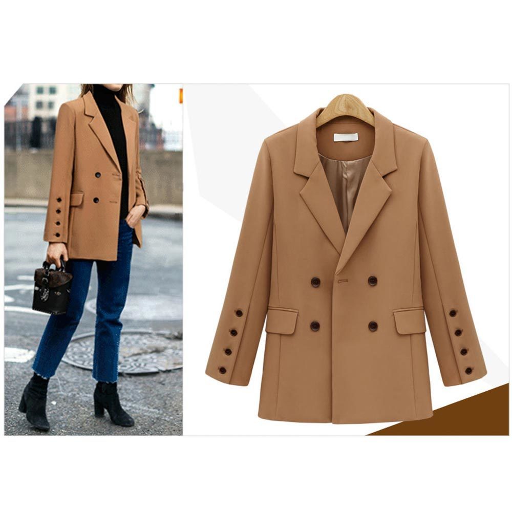 Women Autumn Blazers and Jackets England Long Sleeve Double Breasted Office Suits Female Casual Outwear Tops 210428