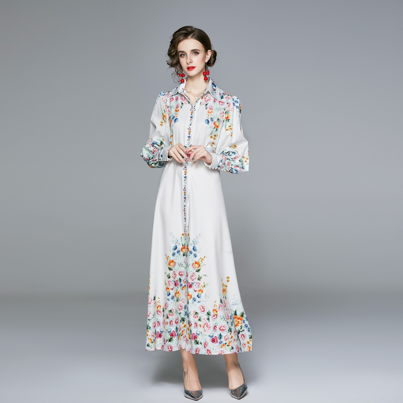 Lantern Sleeve Single-Breasted Maxi Dress Women Flower Print Turn-down Collar Split Sashes Autumn Holiday Long Dress, Black;gray
Lantern Sleeve Single-Breasted Maxi Dress Women Flower Print Turn-down Collar Split Sashes Autumn Holiday Long Dress, Black;gray