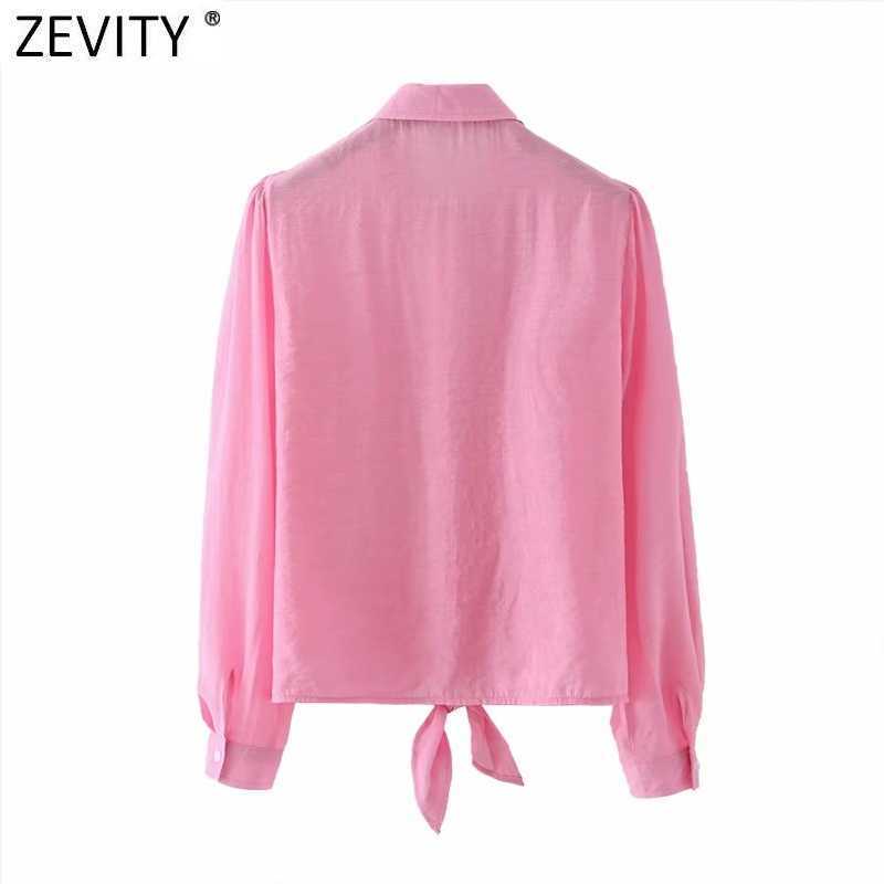 ZEVITY Women Fashion Solid Color Hem Bow Tied Casual Smock Blouse Female Puff Sleeve Pocket Shirt Roupas Chic Blusas Tops LS9162 210603