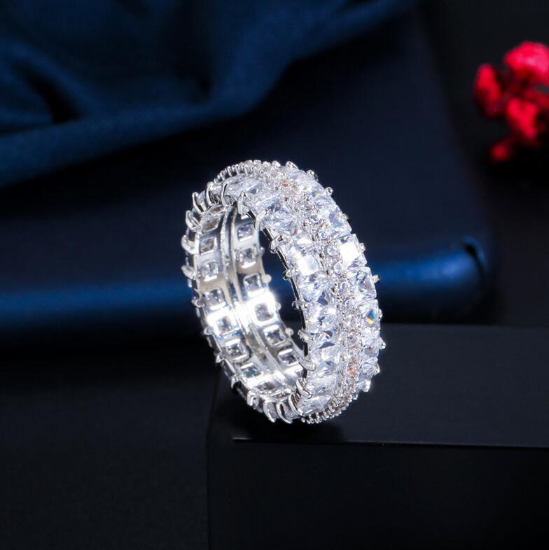 White Gold Fill Princess Cut Topaz CZ Wedding Rings for Women