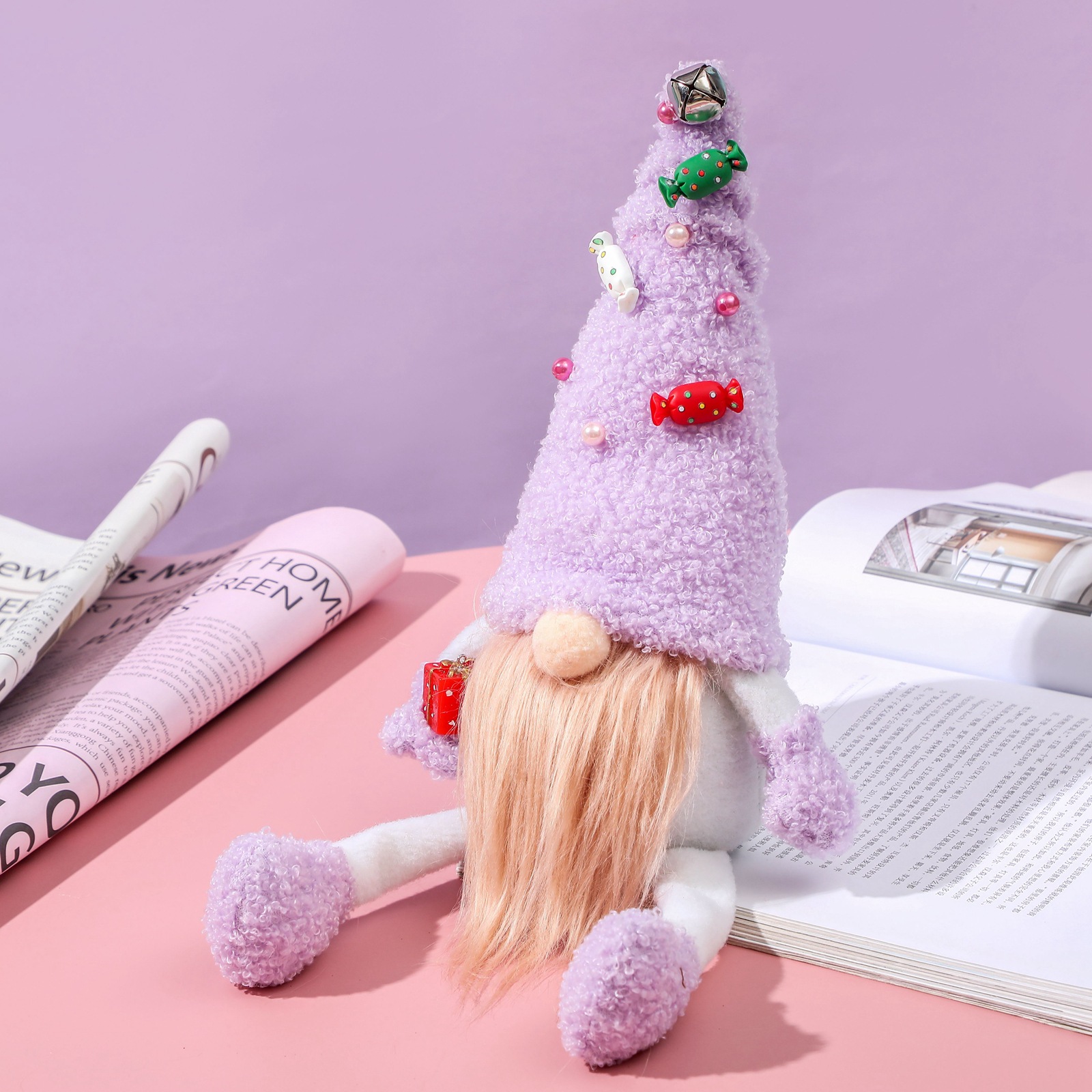 Stock Lovely Stuffed Plush Toy Purple Gnome Handmade Swedish Tomte Figurines Dolls Home Tabletop Ornaments FY3468