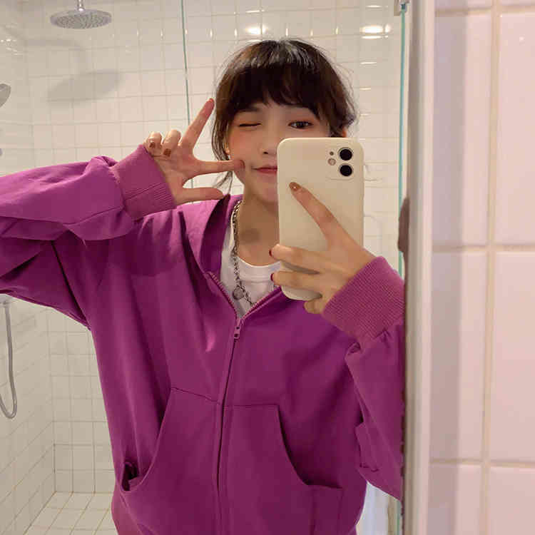 8 candy colors korean soild color Women Autumn Hoodie Coats Zipper Jacket Casual Clothing Tops Female Coat womens (F4100) 210423