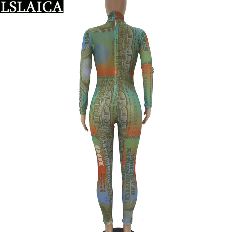 Jumpsuit Women Fashion Bodysuit Novelty Streetwear Night Club Sexy Printed Mesh Long Sleeve O Neck Bodys Para Mujer 210515
