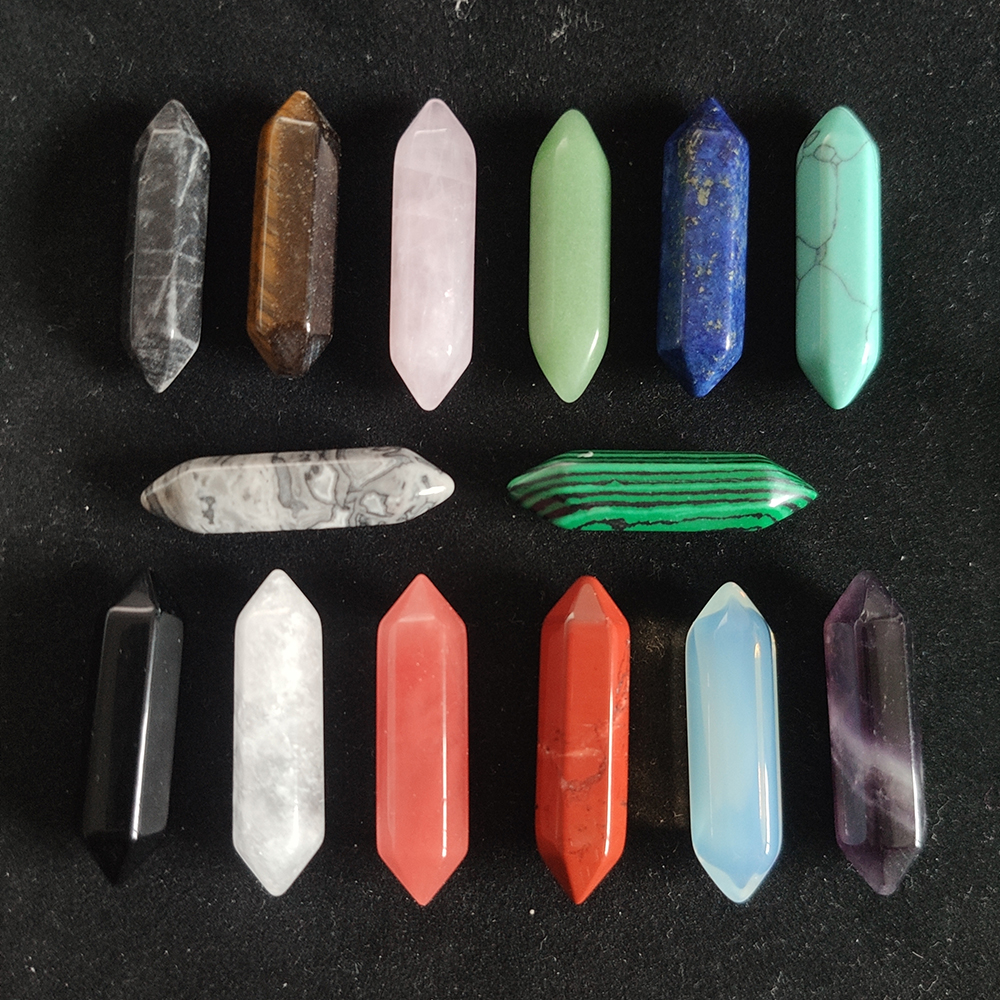 Natural stone 32*8MM hexagonal prism crystal Rose Quartz Amethyst Tiger's Eye 7 Chakra Healing Stone Pendants Accessories Fit Earrings Necklace M
