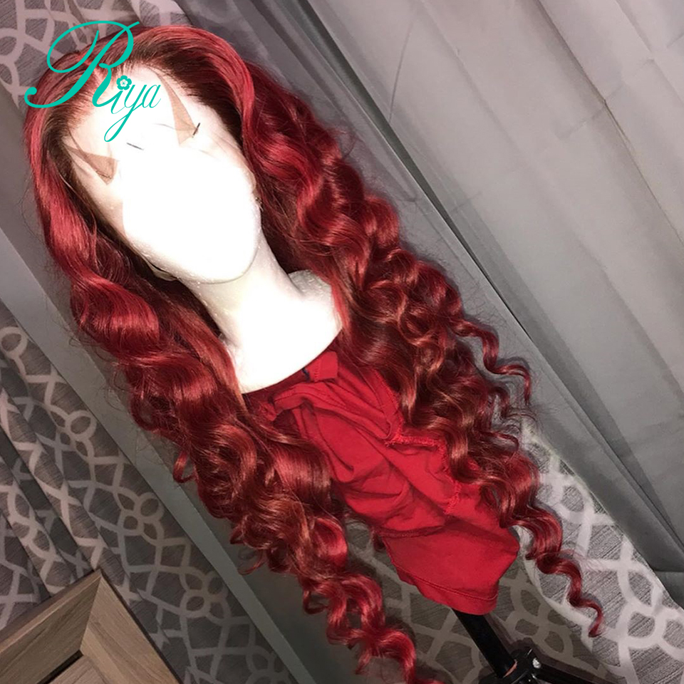 Free shipping Red Deep Wave Lace Front Wigs Long Middle Part Synthetic Wig For Women Pre Plucked With Natural Hairline
