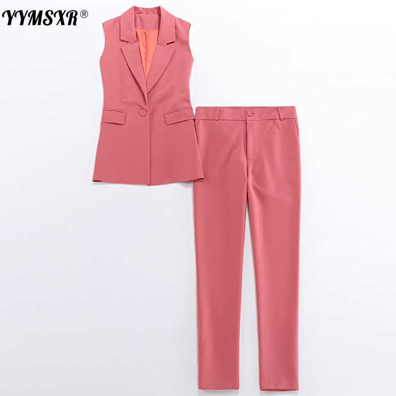 Women's Blazer Pants Two-piece Suit Casual Office Temperament Jacket Small Slim Cropped Trousers 210930