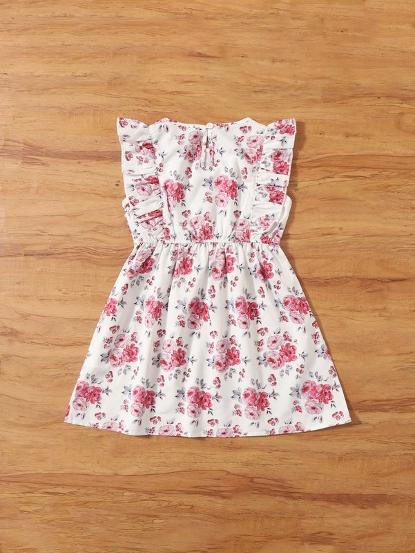 Toddler Girls Floral Print Butterfly Sleeve Dress SHE02