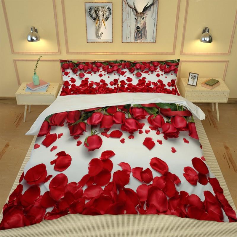 Fashion Romance Rose Petal Printing Bedding Home Textiles Single Bed Double Duvet Cover Pillow Case Sheet Boy Girl Set Sets