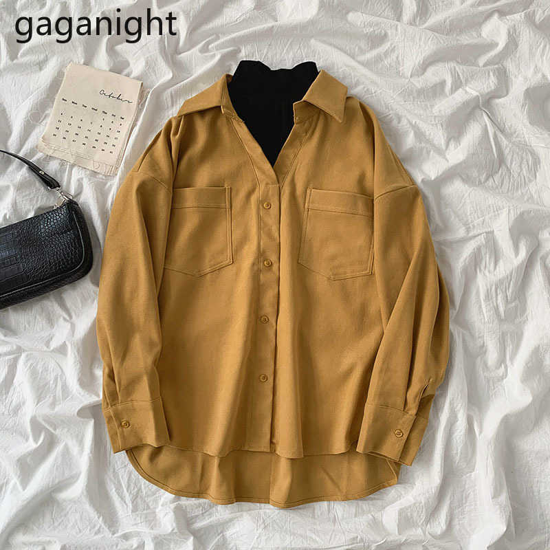 Autumn Winter Women Blouses Korean Long Sleeve OL Loose Shirt Chic Turn Down Collar Blusas Girls Tops Shirts 210601