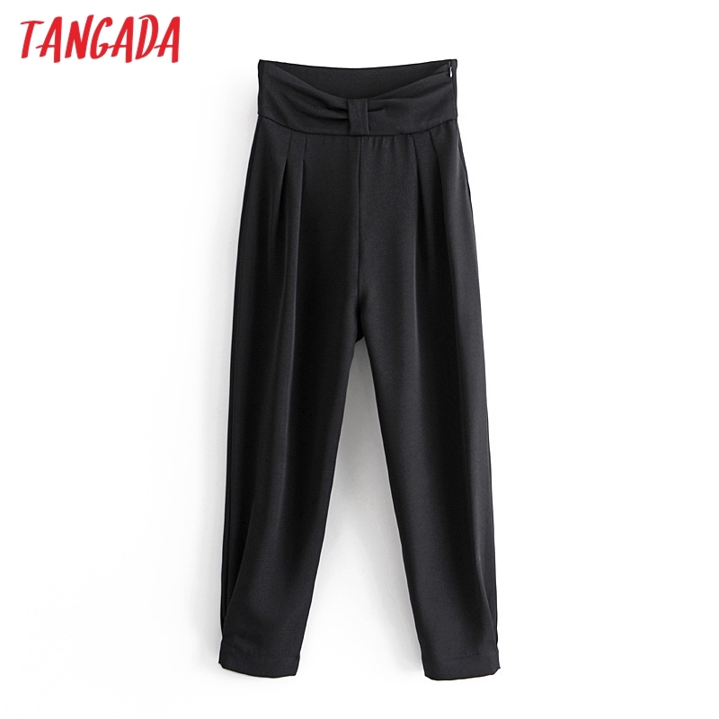 Fashion Women Black Loose Harm Long Trousers Side Zipper Female Pants JE86 210416