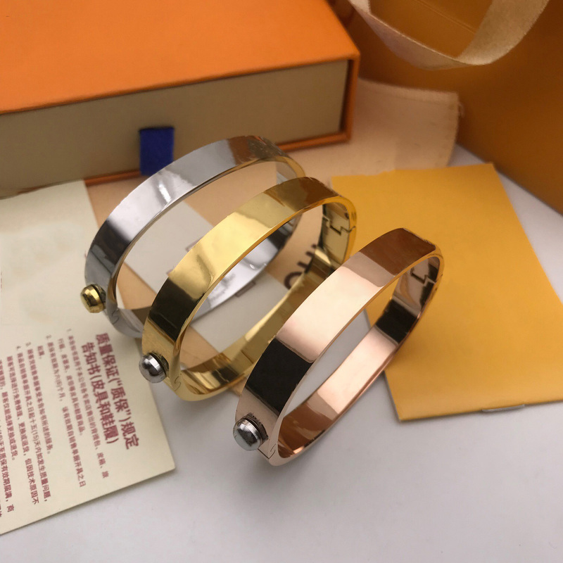 Designer Jewelry Bangle Rose Gold Silver Stainless Steel Luxury Simple Cross Pattern Buckle Love Jewelry Women Mens Bracelets Brand Cart