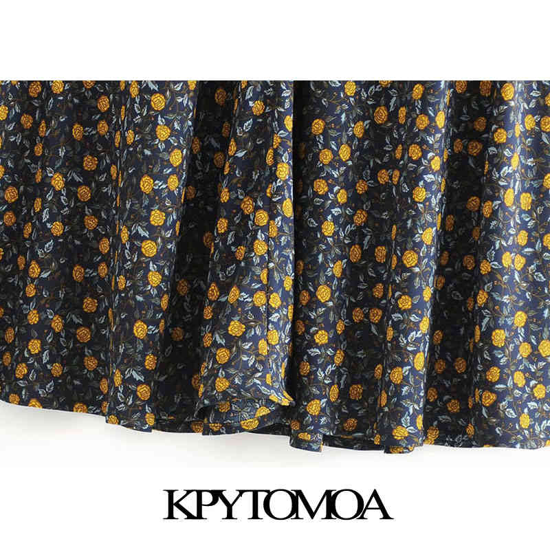 Women Fashion Floral Print Pleated Midi Skirt High Waist Side Zipper Female Skirts Mujer 210420