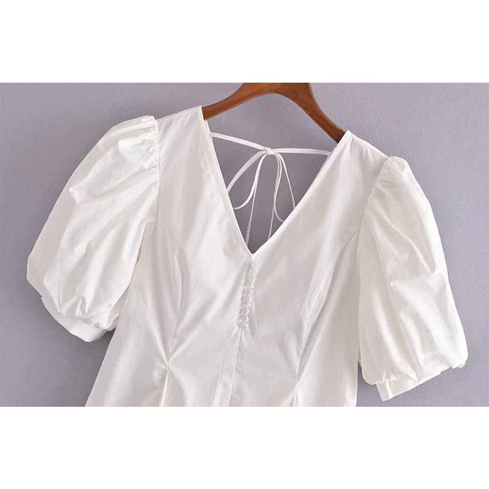 Summer Dress Women Puff Sleeve Dress elegant Casual Fashion Chic Lady Woman Vintage Dresses Robe Femme 210709