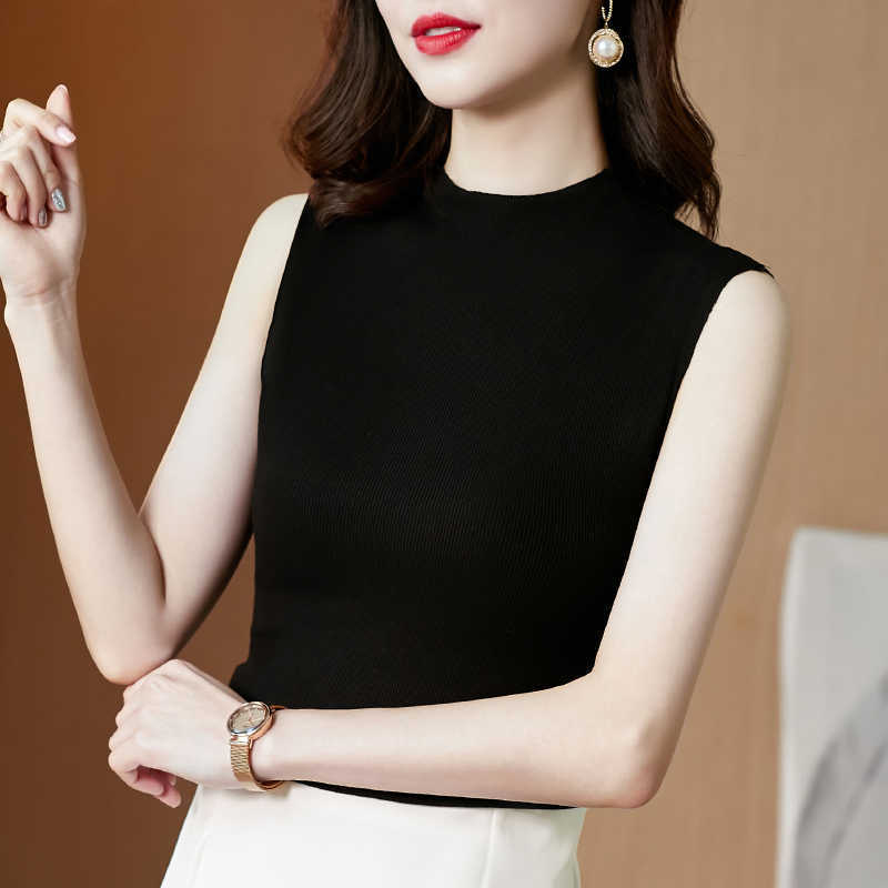 Summer Korean Fashion Modal Tank Top Women Satin Office Lady Solid Black Plus Size XXXL/5XL Clothing for 210531