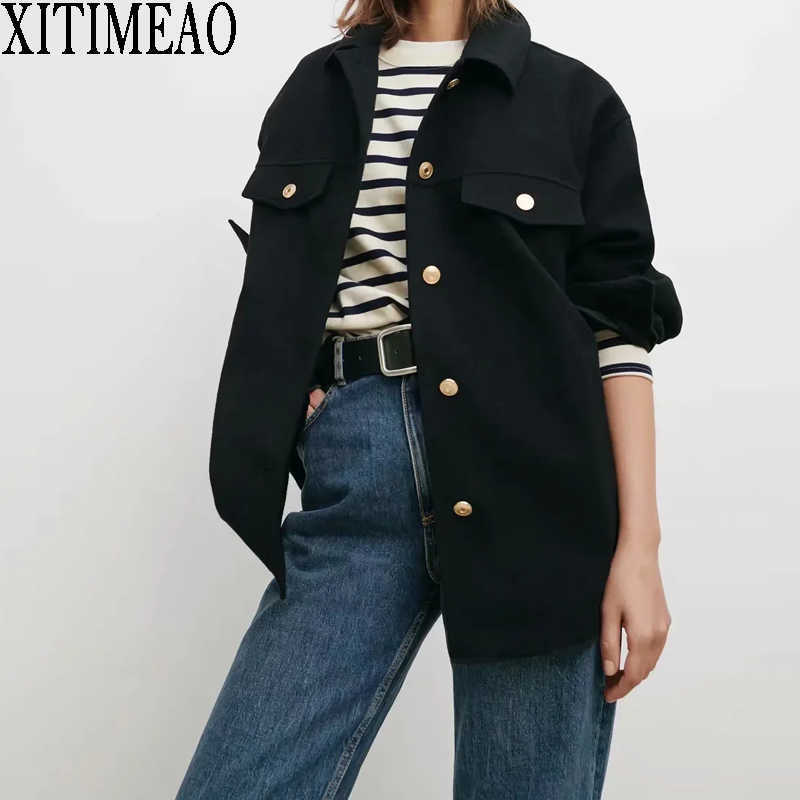 ZA Women Autumn Blends Coats Winter Casual Long Sleeve Turndown Collar Single Breasted Coat Outwear Loose Overcoats Xitimeao 210602, Black
ZA Women Autumn Blends Coats Winter Casual Long Sleeve Turndown Collar Single Breasted Coat Outwear Loose Overcoats Xitimeao 210602, Black