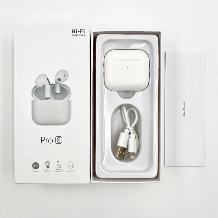 Pro6 TWS wireless earphone Rename Bluetooth 5.0 headphone Stereo earbuds pk air 2, White
Pro6 TWS wireless earphone Rename Bluetooth 5.0 headphone Stereo earbuds pk air 2, White