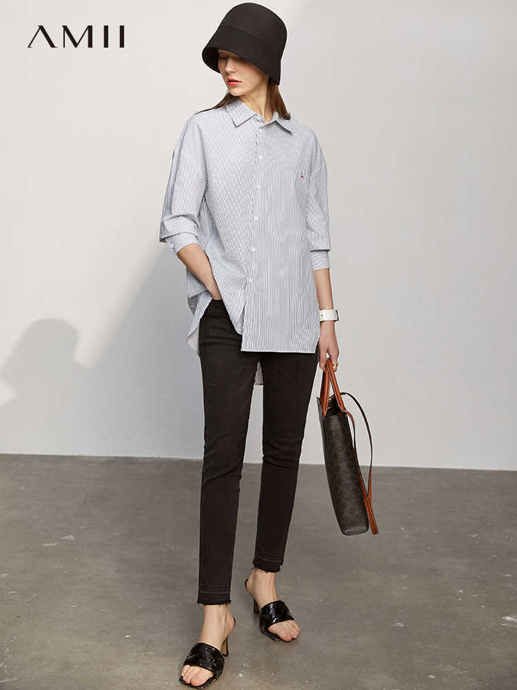 Minimalism Spring Women's Shirt Fahsion Striped Letter Embroidery Loose Female Blouse Causal Women Tops 12170138 210527