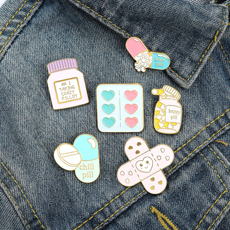 Healing Enamel Pins Custom Band Aid Love Happy Crazy Pill Brooch Lapel Badge Bag Cartoon Jewelry Gift for Kids Friends, Gray
Healing Enamel Pins Custom Band Aid Love Happy Crazy Pill Brooch Lapel Badge Bag Cartoon Jewelry Gift for Kids Friends, Gray