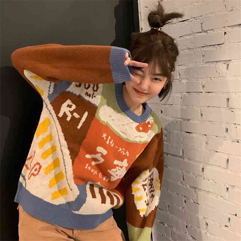 autumn winter Korean style loose Knitted warm Sweaters Women muilt-color patchwork women sweaters and pullovers (F1463 210423