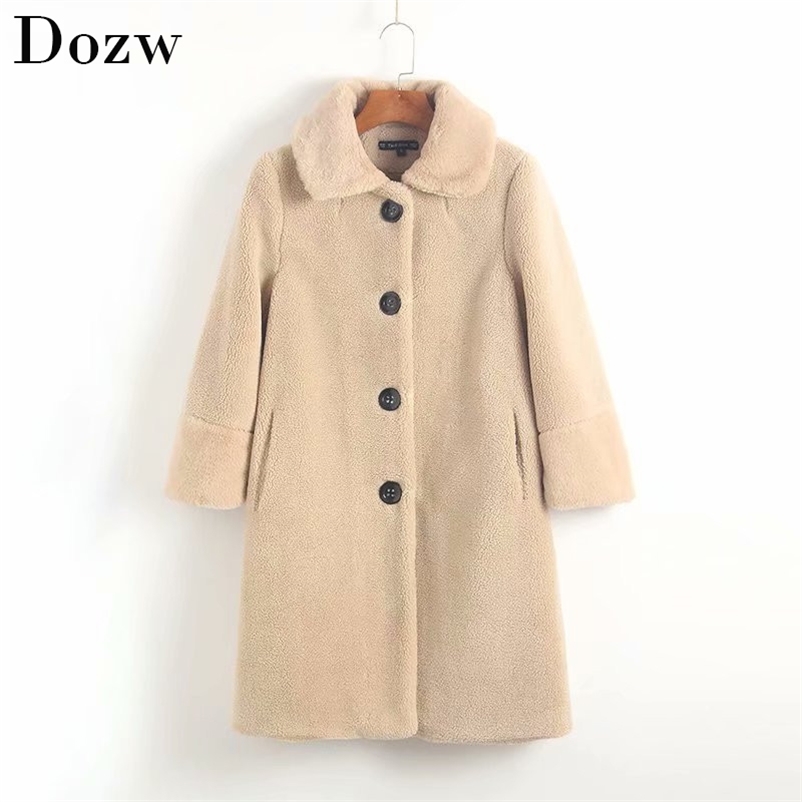 Women Faux Fur Coat Winter Warm Long Teddy Fashion Parka Lamb Jacket Female Casual Outwear 210515