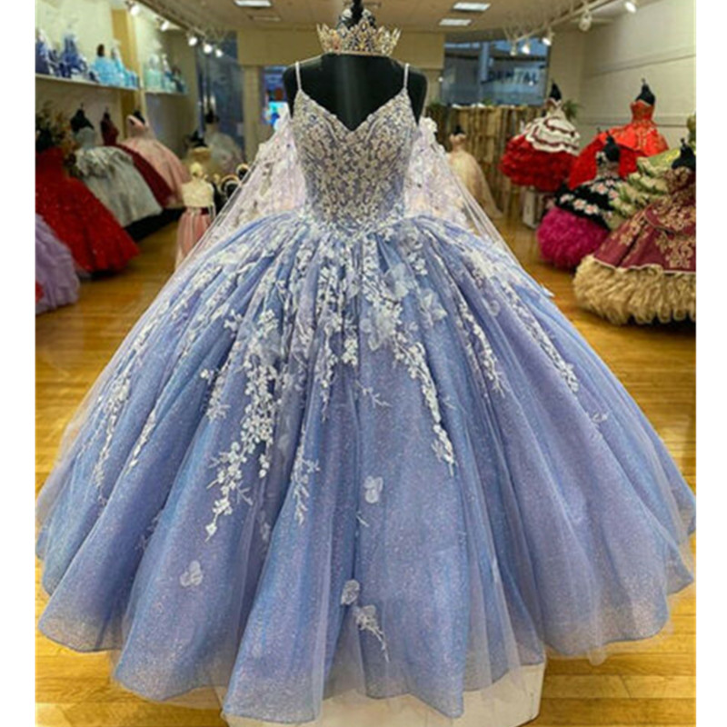 Lilac Quinceanera Dresses Spaghetti Straps Sweet 15 Ball Gown Lace Applique Bead 16 Dress vestidos