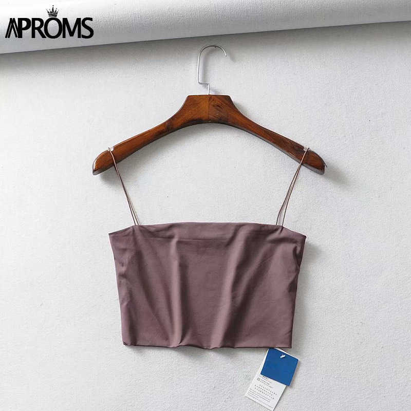 Aproms Sexy Square Neck Basic Camis Women Summer Solid Color Cropped Tank Tops Cool Girls Streetwear Thin Strap Elastic Crop Top 210625