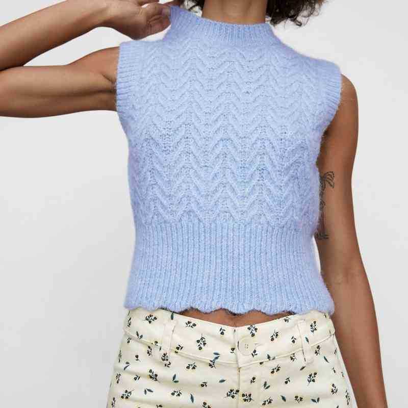 Casual Crochet Vest Women Sleeveless Stand Collar Knit Tank Tops Summer Crop Knitwear Shirt 210525, Sky blue
Casual Crochet Vest Women Sleeveless Stand Collar Knit Tank Tops Summer Crop Knitwear Shirt 210525, Sky blue