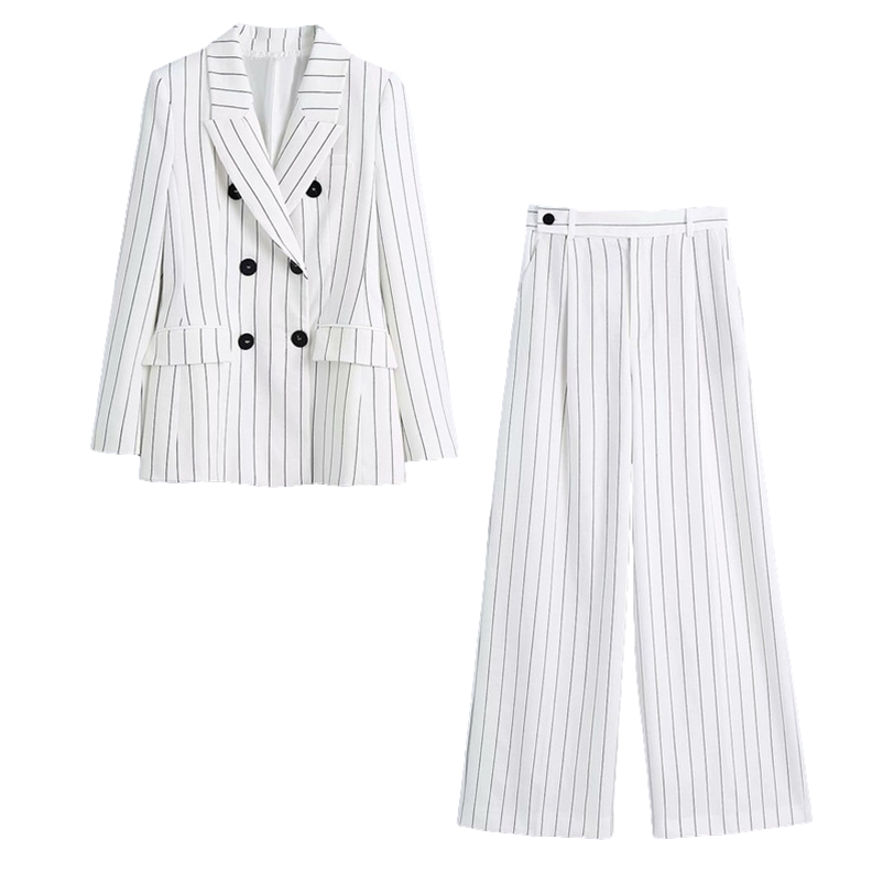 Casual Women V Neck Double Breasted Blouse Spring-autumn Fashion Ladies High Street Shirt Female Striped Blazer Top 210515