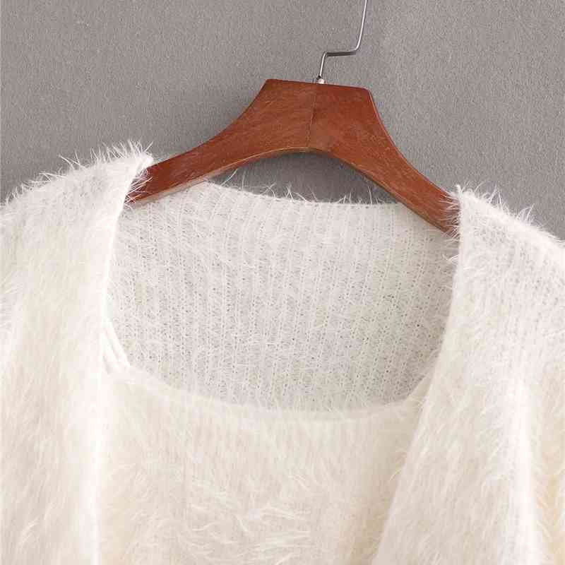 Elegant Women Chic Two Piece Suit Fashion Ladies Solid Sweater Tops Streetwear Female Sweet Soft Knitted Cardigan 210430