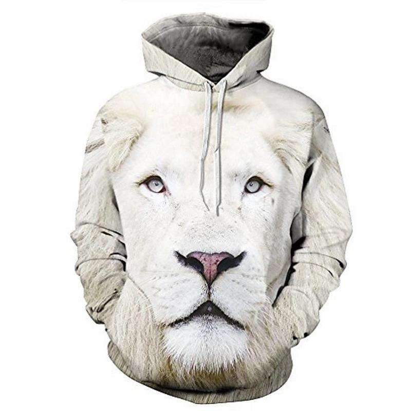 

Men's Women's Animal White Lion Pattern 3D Printed Hoodie Top Punk Gothic Round Neck High Quality American Sweatshirt, Dx-074