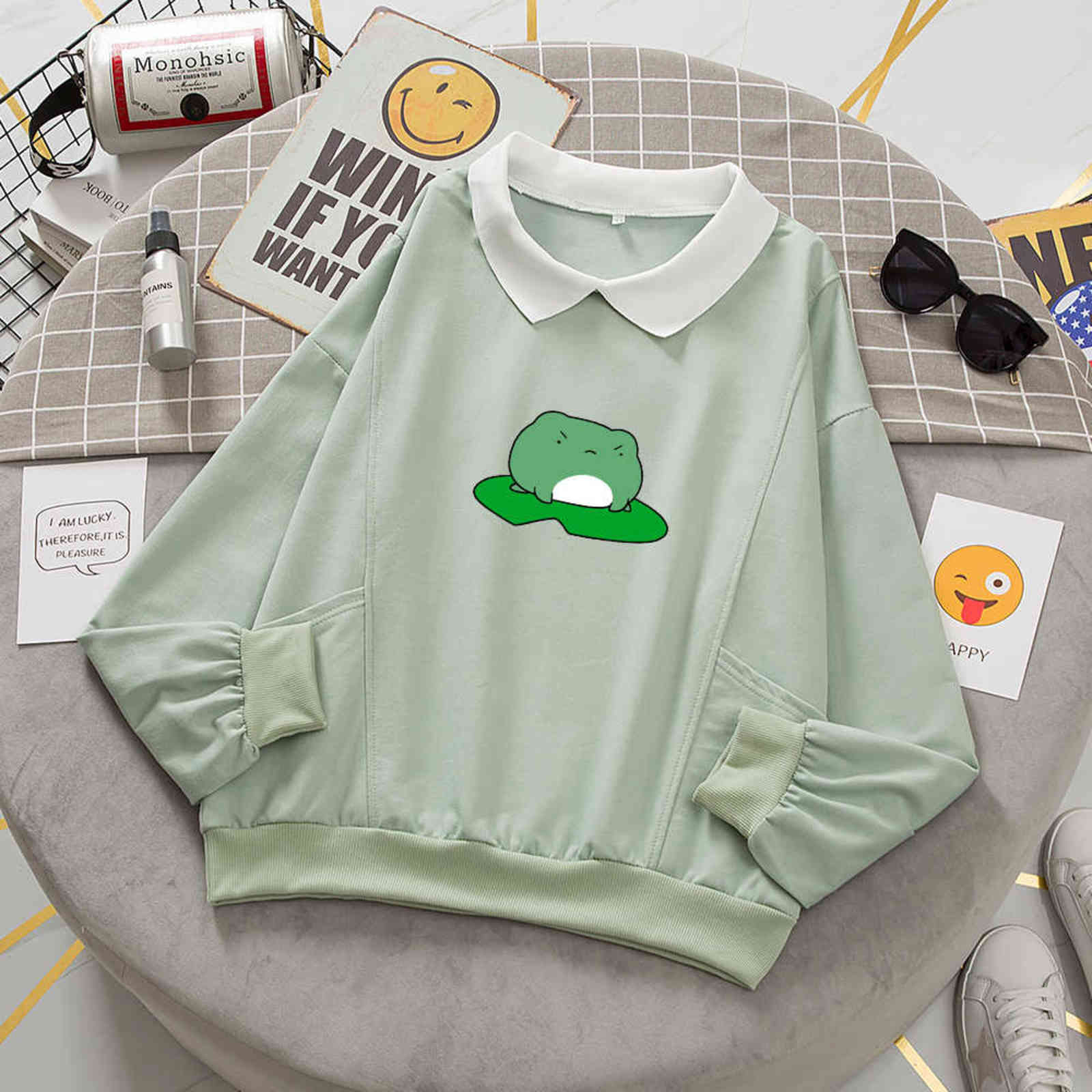 Kawaii Frog Sweatshirt Oversized Harajuku Pullover Hoodie with Pocket Cotton Women Kpop Fashion Clothes Aesthetic Sweet Hoodies 211108, Black
Kawaii Frog Sweatshirt Oversized Harajuku Pullover Hoodie with Pocket Cotton Women Kpop Fashion Clothes Aesthetic Sweet Hoodies 211108, Black