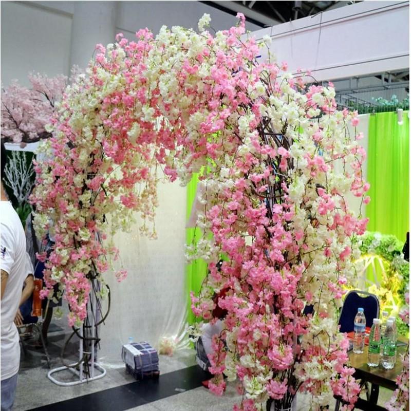 Four Branches Each Bouquet Simulation Cherry Blossom Flower Long-Peach Branch Wedding Arch Decorative Home Party Decor Flowers & Wreaths