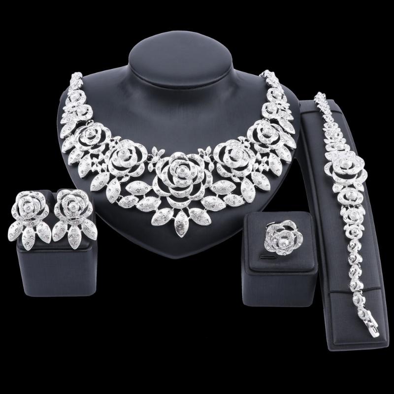 Earrings & Necklace 4Pcs/Set Jewelry Sets Women Elegant Flower Shaped With Leaf Pendant Set Dubai Wedding, Silver
Earrings & Necklace 4Pcs/Set Jewelry Sets Women Elegant Flower Shaped With Leaf Pendant Set Dubai Wedding, Silver