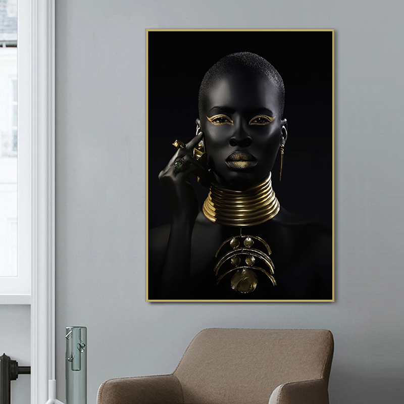 Black and Gold African Woman Poster Modern Wall Art Canvas Painting Black Woman Prints Decorative Pictures For Living Room Decor