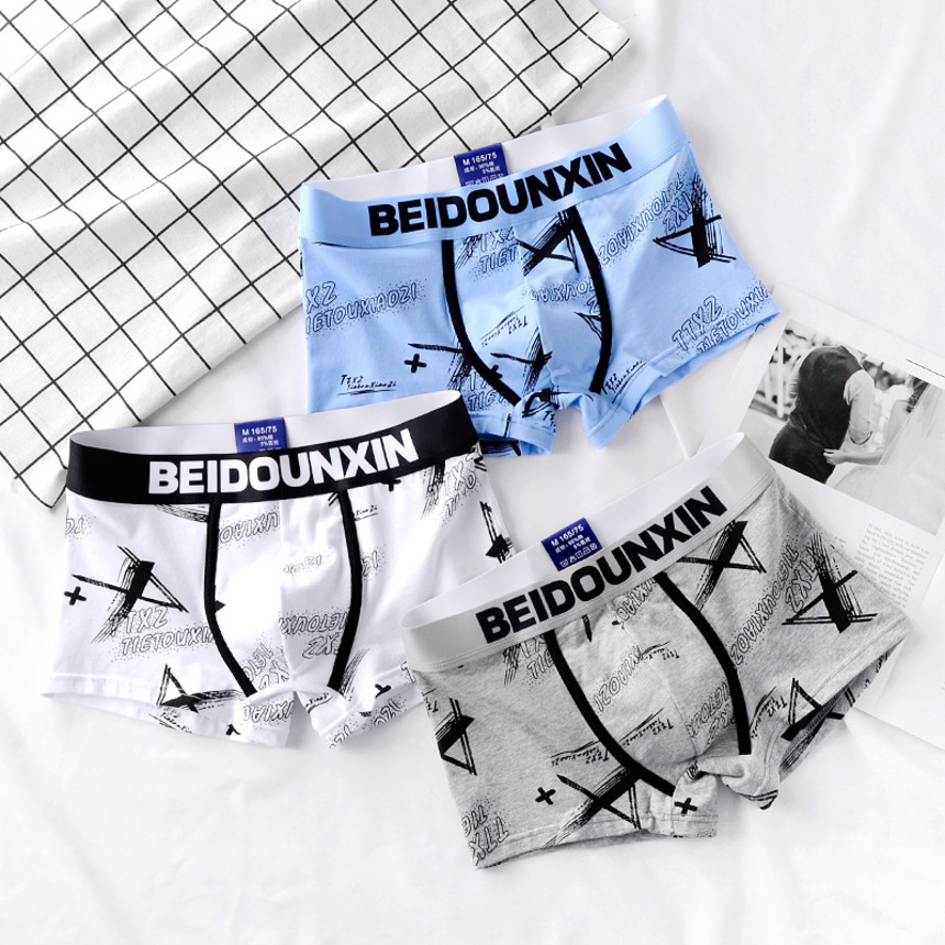 men's underwear men's personality youth cotton boxers breathable fashion trend shorts head thin under, White;black 
men's underwear men's personality youth cotton boxers breathable fashion trend shorts head thin under, White;black