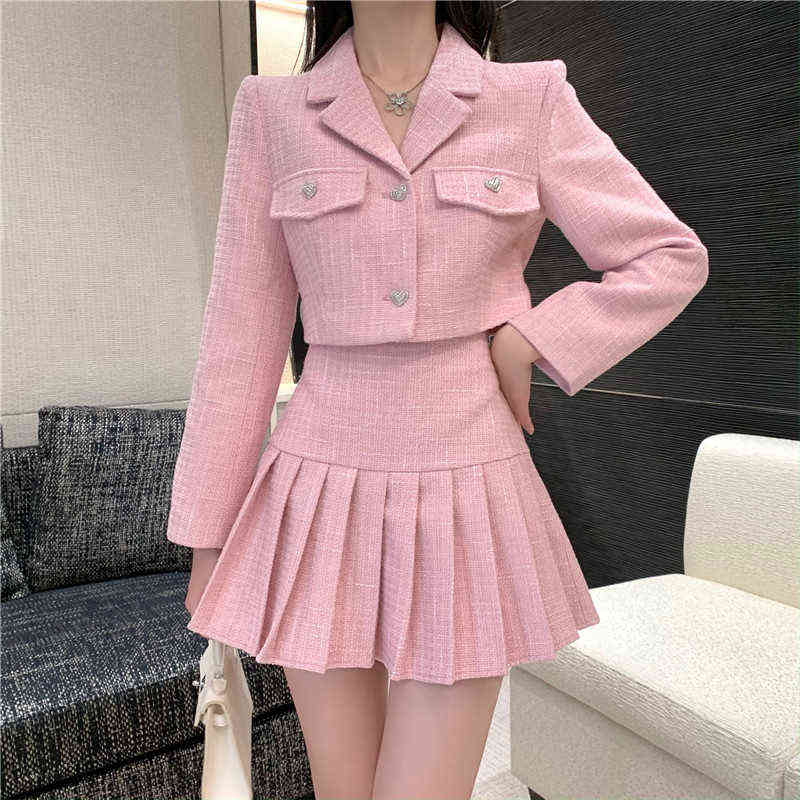 Small Fragrance Tweed 2 Piece Set Women Crop Top Short Jacket Coat + Pleated Skirt Sets Fall Winter Korean Sweet Two Piece Suits 211119, Green
Small Fragrance Tweed 2 Piece Set Women Crop Top Short Jacket Coat + Pleated Skirt Sets Fall Winter Korean Sweet Two Piece Suits 211119, Green
