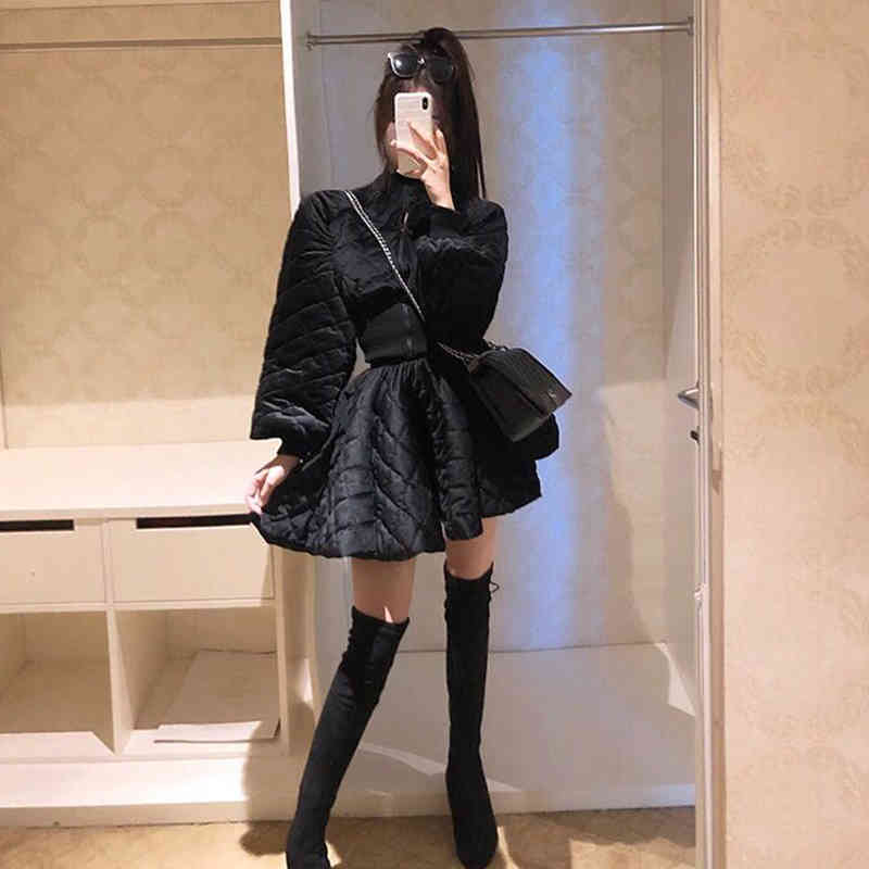 VGH Plaid Black Two Piece Set For Women Stand Collar Long Sleeve Jacket High Waist Ruched Skirt Casual Sets Female Style 210421