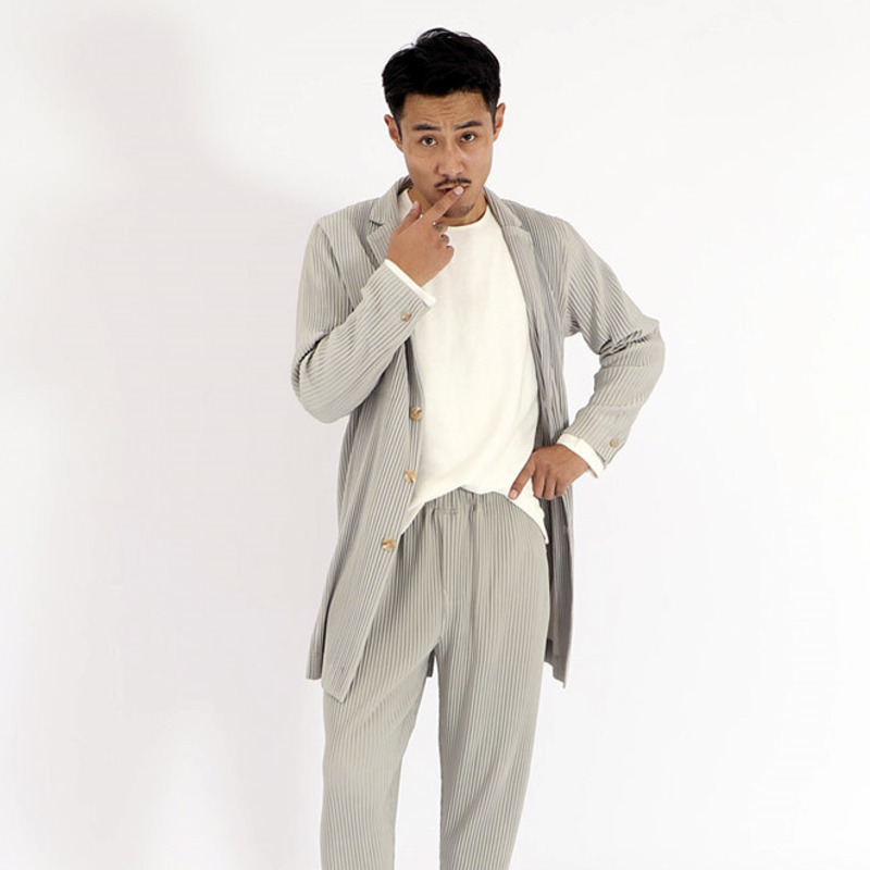 IEFB High Quality Pleated Trehch Coat Notched Collar Spring High Street Medium Length Casual Single Breast Windbreaker 210524