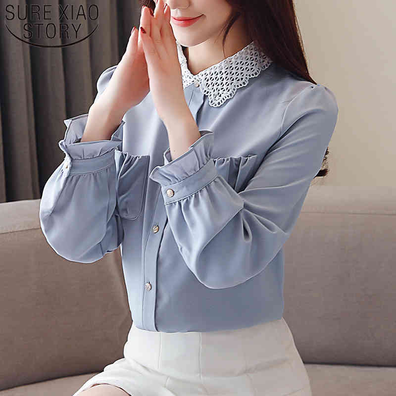 Fashion Chiffon Shirts women Long Sleeve Turn-down Collar Pockets Clothing Casual Womens Tops and Blouses 5584 50 210506