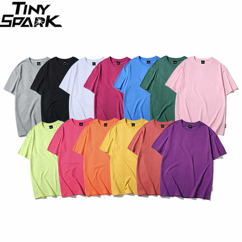 Harajuku Plain T Shirt Summer Hip Hop Tshirt 100 Cotton Men Green T-Shirts Streetwear Casual Basic Tops Tees Short Sleeve 210604