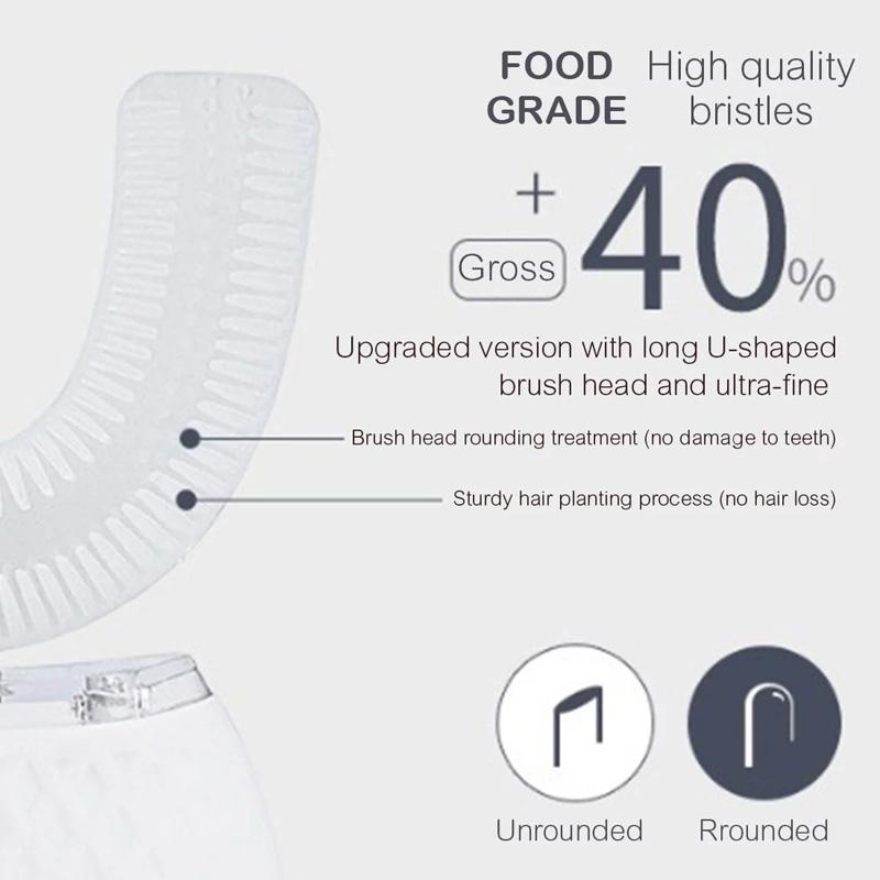 Silica gel 360 Degrees Intelligent Automatic Sonic Electric Toothbrush USB Rechargeable Ultrasonic U Type Tooth brush Clean Teeth Whitening