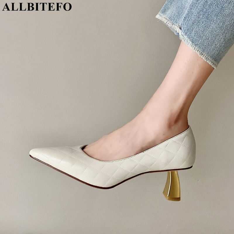 ALLBITEFO high quality genuine leather women heels shoes gold heel spring stiletto fashion women high heels high heel shoes 210611, As picture 
ALLBITEFO high quality genuine leather women heels shoes gold heel spring stiletto fashion women high heels high heel shoes 210611, As picture