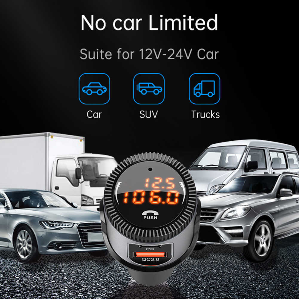 Car BC72 Bluetooth 5.0 Kit MP3 Player FM Transmitter with PD QC 3.0 USB Fast Charging Adapter Wireless Handsfree