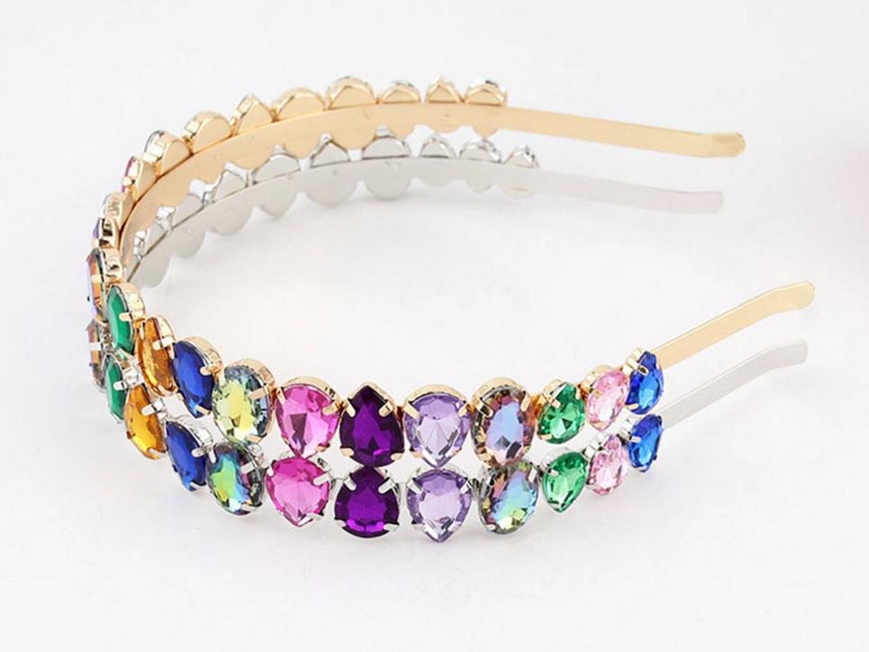 Silver Gold Metal Rhinestones Headband Pearls Colorful Crystal Hoop Beaded Headpiece Hair Accessories