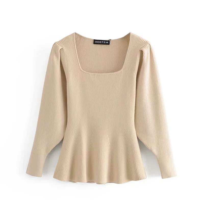 Women Vintage Square Collar Solid Hem Ruffles Knitting Sweater Female Pleat Puff Sleeve Chic Pullovers Slimming Tops 210520, Khaki
Women Vintage Square Collar Solid Hem Ruffles Knitting Sweater Female Pleat Puff Sleeve Chic Pullovers Slimming Tops 210520, Khaki